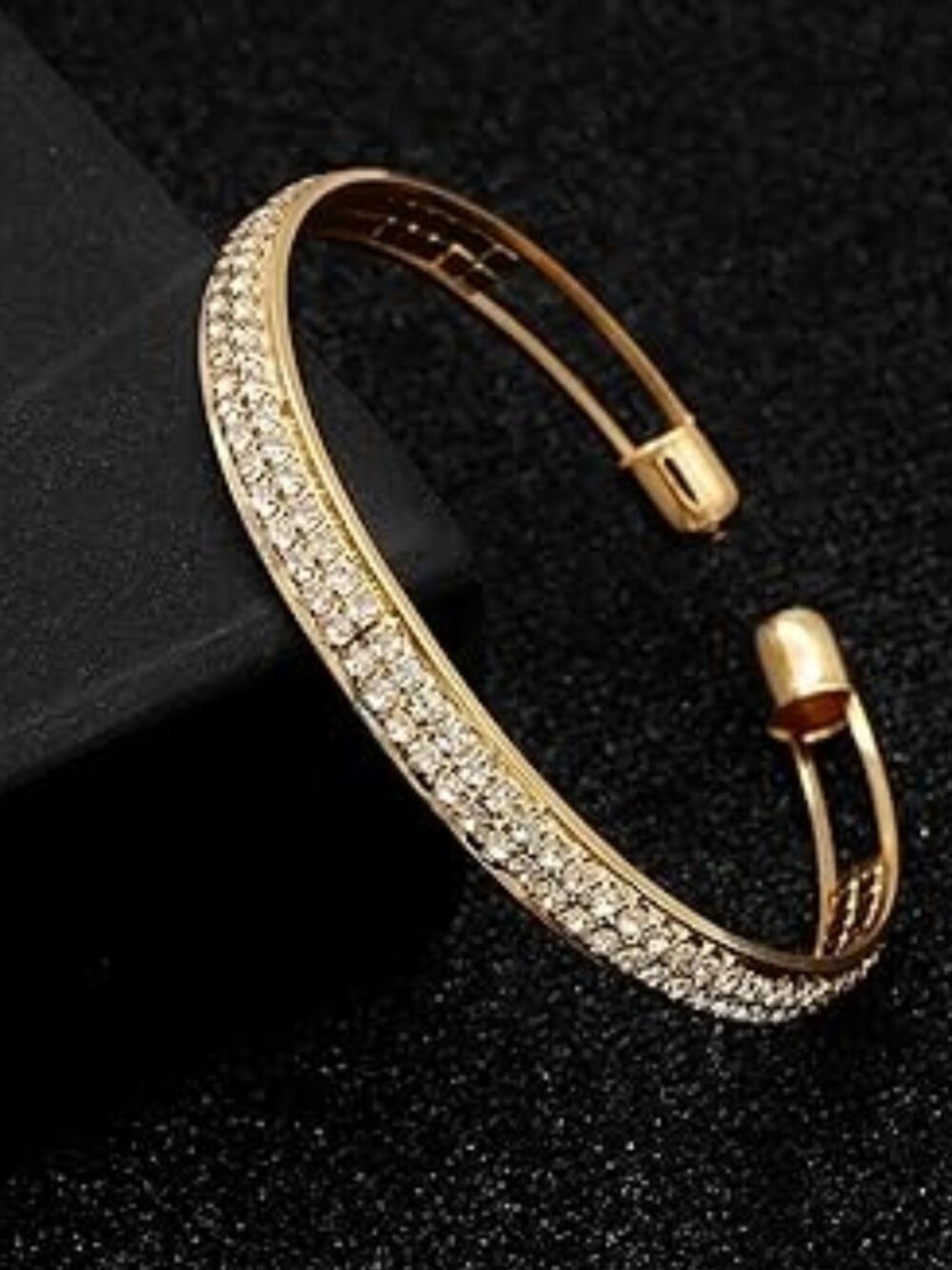 Rhinestone Tennis‎ Cuff Bracelet for Women Gold Tone Wedding Prom Party